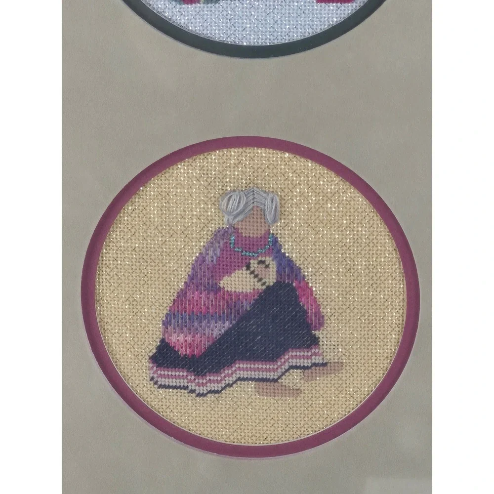 Vintage Southwestern Needlepoint Wall Art Framed Cross‎ Stitch Figures 4 Panels